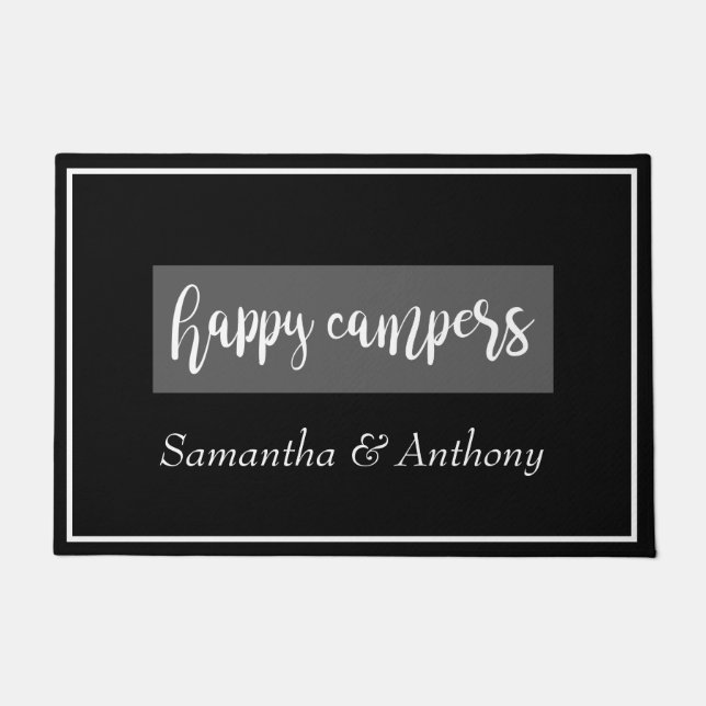 Happy Campers Any Name RV Framed Black Grey Doormat (Front)