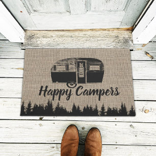 Happy Campers Camping Life Forest Rustic Burlap Doormat