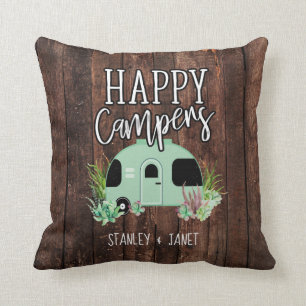 Happy Campers, Camping, RV, Motorhome, Trailer Cushion