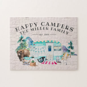 Happy Campers Family Name Camping Jigsaw Puzzle
