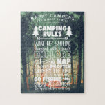 Happy Campers | Family Name Camping Rules Jigsaw Puzzle<br><div class="desc">Featuring a stunning watercolor camping scene with your family name. Featuring watercolor illustration of camping scene and fun typography rules with your choice of personalisation. Trendy monogrammed design. Change the Family Name and Date to make it your own custom design. This design will never go out of style. Add your...</div>