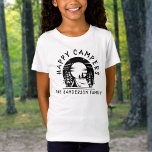 Happy Campers Family Name Camping Trip Black White T-Shirt<br><div class="desc">This design is perfect for a family camping trip. The black text states, Happy Campers, and can be customised with your family's name. Make your next adventure at camp extra fun whether in a tent or RV, and get your family matching shirts with this tent under the moon and pine...</div>