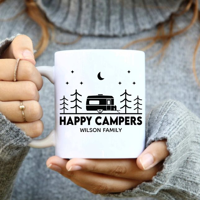 Happy Campers family Name minimalist Trendy  Coffee Mug (Happy Campers family Name minimalist Trendy Coffee Mug)