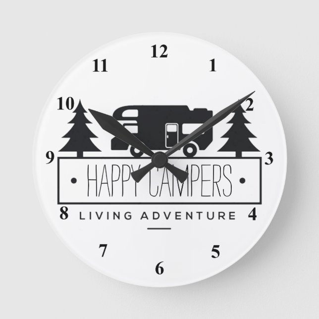 Happy Campers | Funny Retirement RV Retired RVer Round Clock (Front)