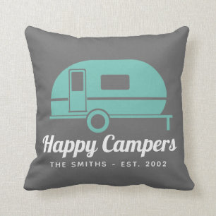 Happy Campers Gray Teal Camping Cushion