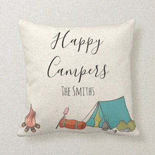Happy Campers Handwritten Personalise Camp Tent Cushion