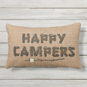 Happy Campers lumbar faux burlap pillow
