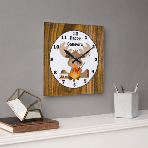 Happy Campers moose fun wall clock