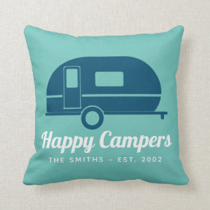 Happy Campers Navy Teal Camping Cushion