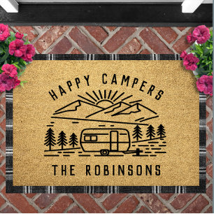 Happy Campers Personalised Custom Family Name Doormat
