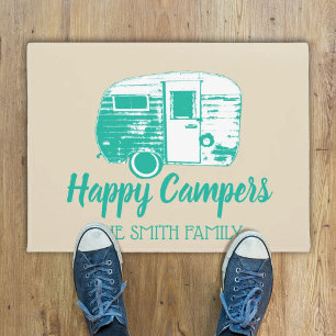 Happy Campers Retro Camper Trailer Family Name Doormat