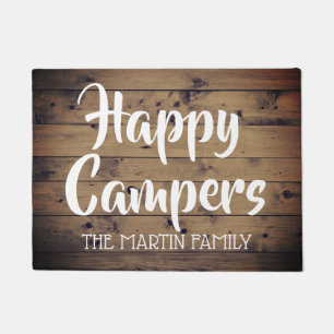 Happy Campers Rustic Barn Wood Personalised Doormat