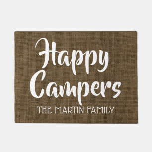 Happy Campers Rustic Burlap Personalised Doormat