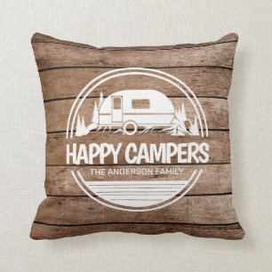Happy Campers Rustic Wood Camping Cushion