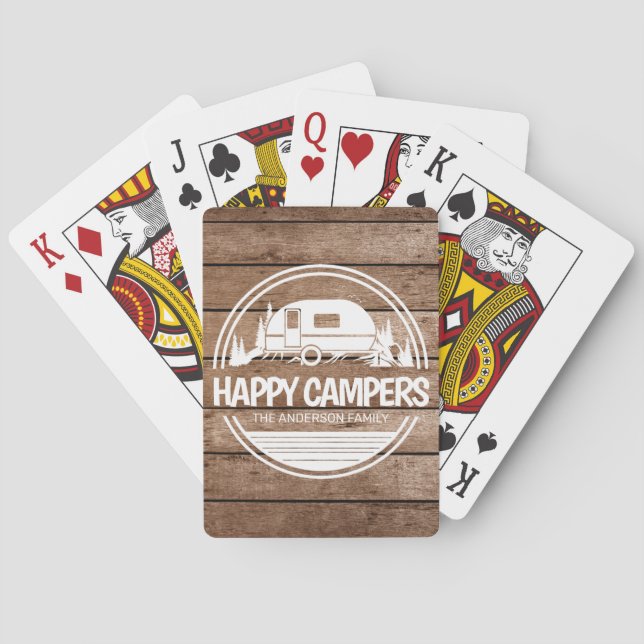 Happy Campers Rustic Wood Camping Playing Cards (Back)
