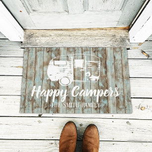 Happy Campers Rustic Wood Family Name Doormat