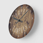 Happy Campers Rustic Wood | Retirement RV Camping Round Clock (Angle)