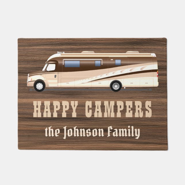 Happy campers rustic wood RV camping family custom Doormat (Front)