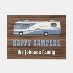 Happy campers rustic wood rv camping family custom doormat