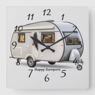 Happy campers square wall clock