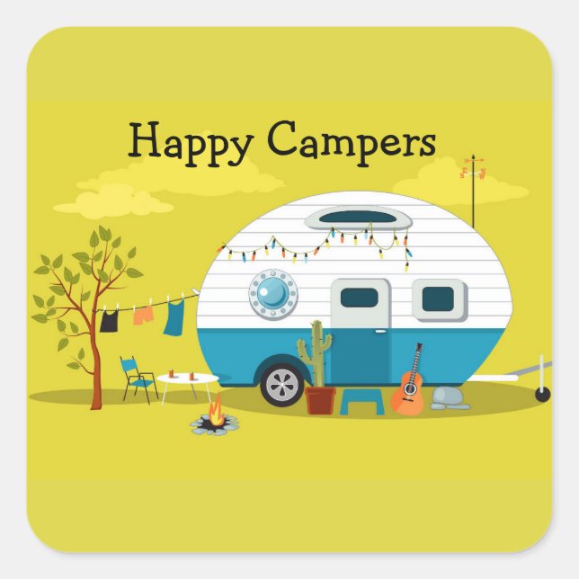 Happy Campers Trailer Square Sticker (Front)