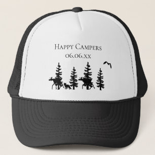 Happy campers wildlife silhouettes outdoors black trucker hat