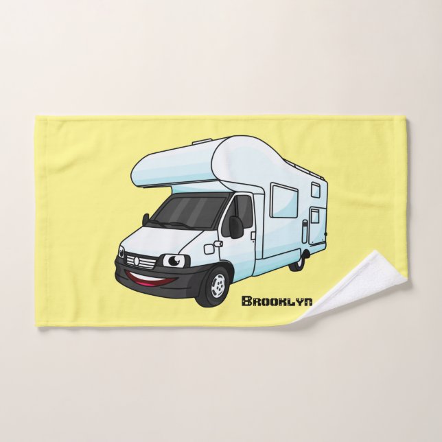 Happy campervan cartoon illustration bath towel set (Hand Towel)