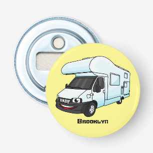 Happy campervan cartoon illustration bottle opener