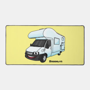 Happy campervan cartoon illustration desk mat