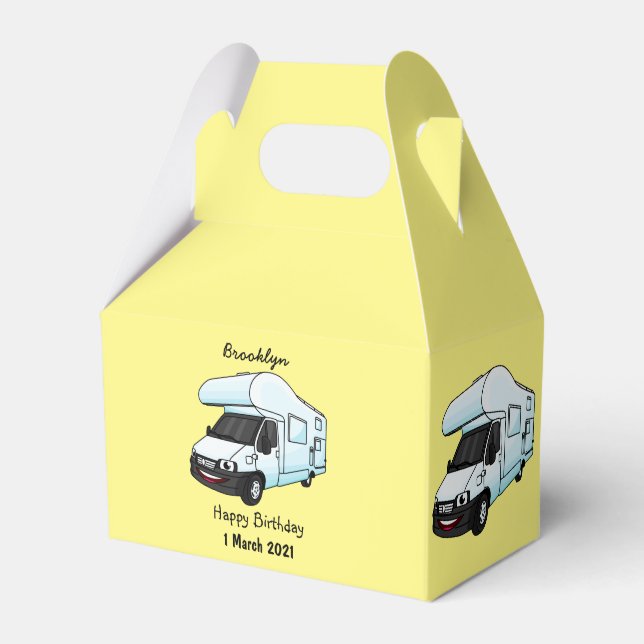 Happy campervan cartoon illustration favour box (Front Side)