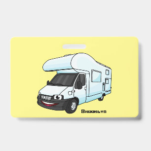 Happy campervan cartoon illustration ID badge