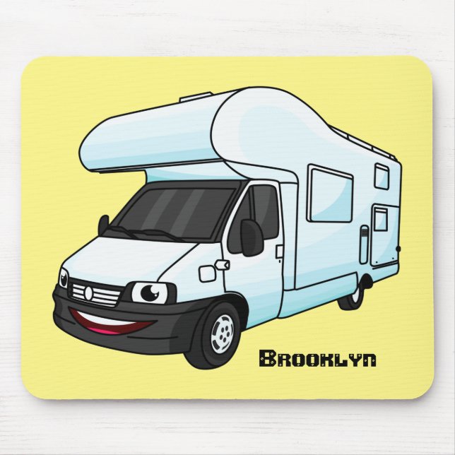 Happy campervan cartoon illustration mouse pad (Front)
