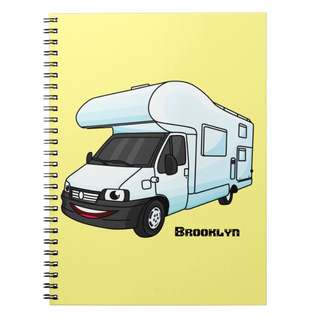 Happy campervan cartoon illustration notebook (Front)