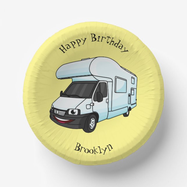 Happy campervan cartoon illustration paper plate (Front)