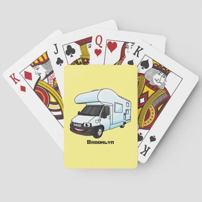 Happy campervan cartoon illustration playing cards (Back)