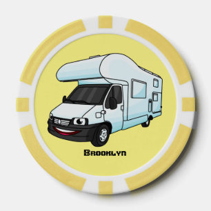 Happy campervan cartoon illustration poker chips