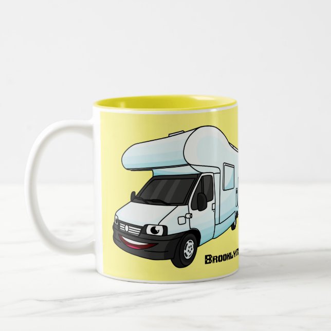Happy campervan cartoon illustration Two-Tone coffee mug (Left)
