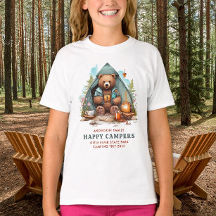 Happy Camping Bear Personalised Family Vacation T-Shirt