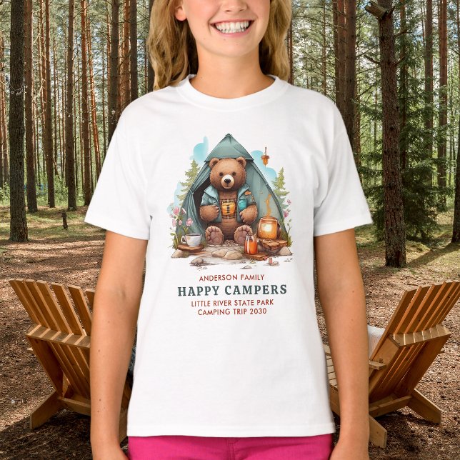 Happy Camping Bear Personalised Family Vacation T-Shirt (Creator Uploaded)