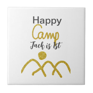 Happy camping camper one birthday kids golden sun ceramic tile