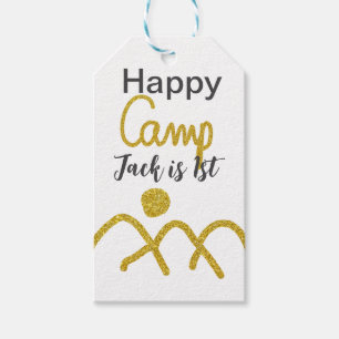 Happy camping camper one birthday kids golden sun gift tags