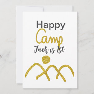 Happy camping camper one birthday kids golden sun invitation