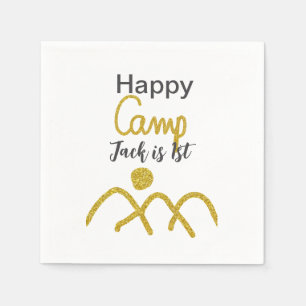 Happy camping camper one birthday kids golden sun napkin