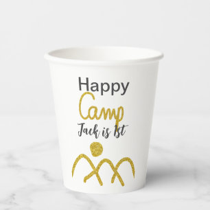 Happy camping camper one birthday kids golden sun paper cups
