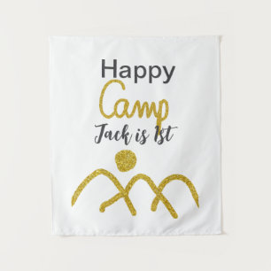 Happy camping camper one birthday kids golden sun tapestry