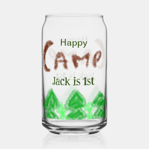 Happy camping camper one birthday kids trees wood can glass