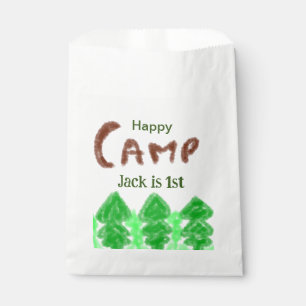Happy camping camper one birthday kids trees wood favour bag