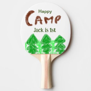 Happy camping camper one birthday kids trees wood ping pong paddle