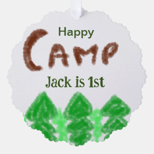 Happy camping camper one birthday kids trees wood tree decoration card