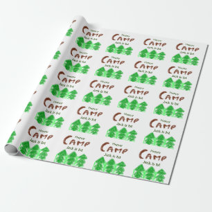 Happy camping camper one birthday kids trees wood wrapping paper